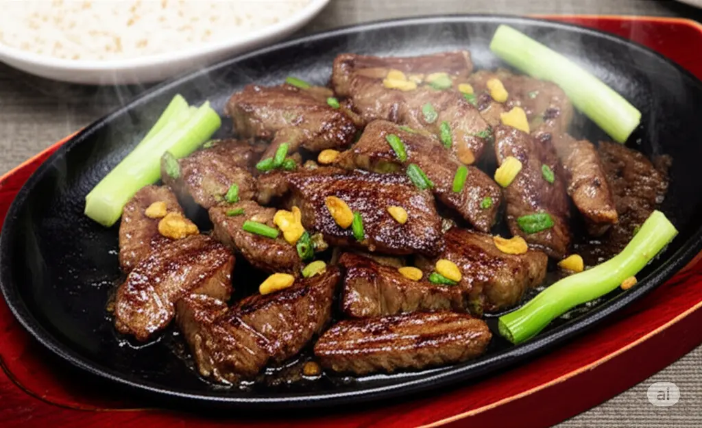 鐵板黑椒蒜香牛柳粒飯